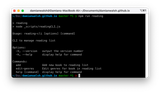 A screenshot showing the terminal interface displaying available commands including options to add and edit books.