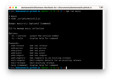 A screenshot showing the terminal interface displaying available commands including options to add releases, manage chapters, and create associations between content.