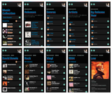 A montage of screenshots showcasing the digital music collection optimised for small screens in a grid layout.